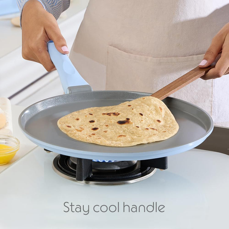 Borosil Ceramic Vajra 31 cm Flat Dosa Tawa | Gas Stove & Induction Compatible, Dishwasher Safe | PFOA and PFAS Free Tava | 1 Year Warranty, Sky Blue