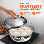 Kraft Stainless Steel Multi Kadai/Idli Maker | 5 L, 28 cm, 6 Plates | 2 Idli, 2 Dhokla, 1 Patra & Mini Idli | Induction & Gas Compatible Momo/Modak Pot | 6 in 1 Multipurpose steamer for cooking