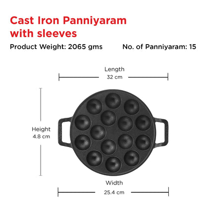 Vinod Legacy Cast Iron Paniyarakkal Pan-15 Cups,25cm | Pre-Seasoned, Heavy-Duty Appam Patra | Naturally Non-Stick, Durable & Even Heating | Ideal for Paniyaram, Paddu, Kuzhi Paniyaram | Gas Stove Safe