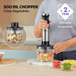 Borosil SmartBlend Hand Blender with Chopper & Whisker | 750ml Beaker & 500ml Chopper | BIS Approved Made in India | Variable Speed Control | SS 301 Blade & Detachable Blending Rod | 2 Years Warranty