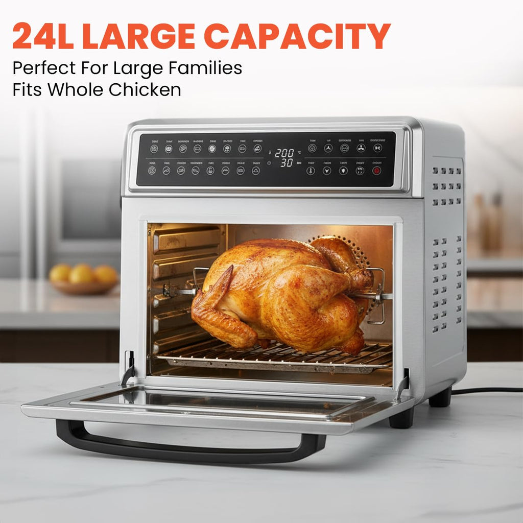 INALSA Crisp Pro 24 Air Fryer Oven 24 Litre 1700W|Digital Display|16 Preset Functions|Rotisserie,OTG,Convection Oven|220°C Max Temp|Oil-Free Cooking|With Crumb Tray, Skewer Rods & More|2 Yr Warranty