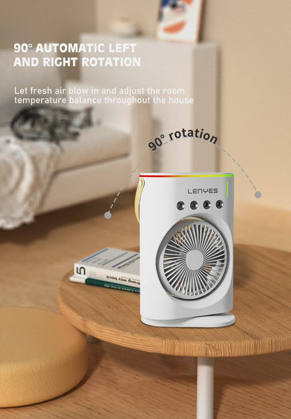 Lenyes LHF05 60 mm Mini Fan | LED Lighting | Rechargeable Fan | 3 Fan Speeds | 2 Light Mode Settings | High Speed Oscillation Table Fan | White Portable Fan