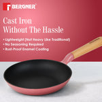 BERGNER Excalibur Lightweight Cast Iron Frypan 20cm, Sturdy Wooden Handle, Non-Stick Coating, PFAS Free, Perfect Heat Distribution, Elegant Design - Induction and Gas Stove Ready (Pink)