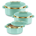MILTON Curve Inner Stainless Steel Casserole Set of 3 (840 ml, 1300 ml, 1880 ml), Light Green | BPA Free | Food Grade | Easy to Carry | Easy to Store | Chapati | Roti | Curd Maker