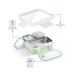 VAYA TYDBYT Stainless Steel Tiffin Box for Men, Kids Girls,1 Large & 2 Small Compartments, Bento Lunch Box, Smart Portions for Balanced Meals, Winter Mint