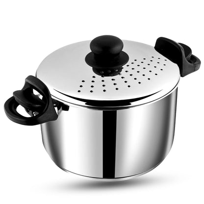 Vinod Stainless Steel Rice Pot with Strainer Lid - 4 L, 20cm | Noodles & Pasta Steamer, Rice Maker Cooker & Veggies Boiler with Locking Handles, 3-Layer SAS Induction Bottom, Small - 2 Year Warranty