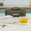 Borosil Eateasy Borosilicate Glass Lunchbox with Bag | 2 pc Square Container Set (320 ml Each) | Microwave & Dishwasher Safe, Leakproof | Tiffin for Office, School, College | Transparent, Horizontal