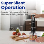 INALSA Hand Blender 1000 Watts with Chopper, Whisker| Variable Speed & Turbo Speed Function|100% Copper Motor|0.6Liter|Low Noise |Anti-Splash Technology|Home&kitchen|2 Year Warranty (Robot Inox 1000E)