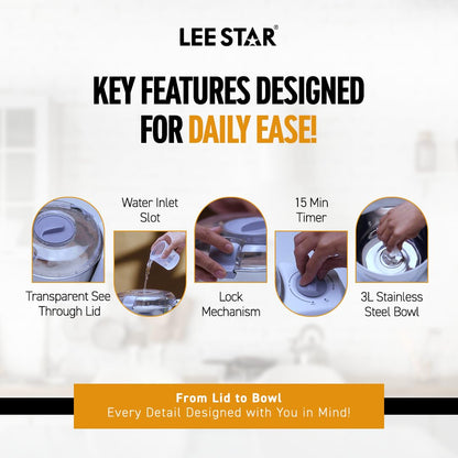 Lee Star Automatic Electric Atta Kneader, Dough Mixer Machine, Atta Kneader Machine with 3L Stainless Steel Bowl, 650W - White (LE-837)