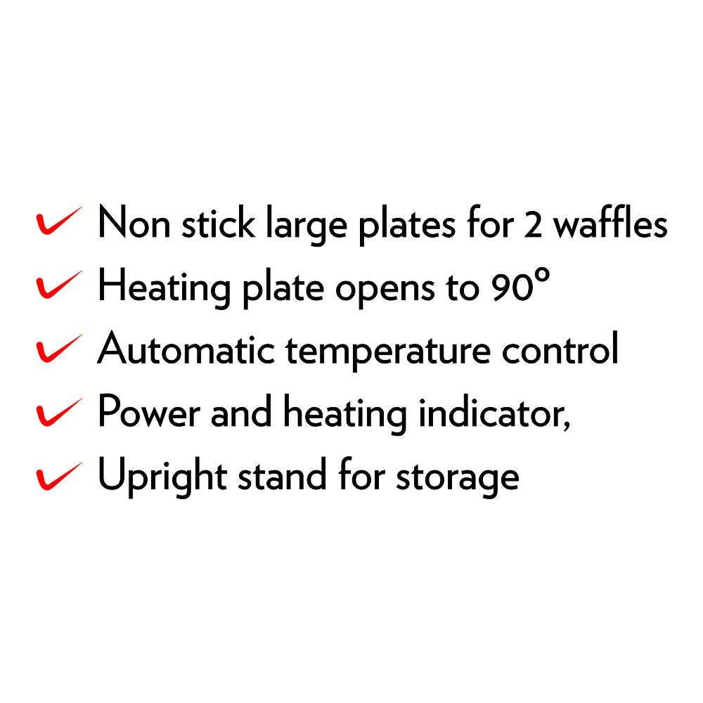 Borosil 1000W Neo Waffle Maker | Can Make 2 Waffles At a Time | Non-Stick Coating Plates Opens to 90°, BPA & PTFE Free | Power Indicators | 2 Year Warranty