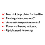 Borosil 1000W Neo Waffle Maker | Can Make 2 Waffles At a Time | Non-Stick Coating Plates Opens to 90°, BPA & PTFE Free | Power Indicators | 2 Year Warranty