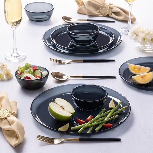 Borosil 27pc Aura India’s First Coloured Handcrafted Dinner Set | Made in India Borosilicate Glass Tableware | Microwave, Dishwasher & Oven Safe | Crockery for Gifting & Dining (Black)