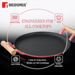 BERGNER Excalibur Lightweight Cast Iron Dosa Tawa 30cm, Double Sided Sturdy Handle, Non-Stick Coating, PFAS Free, Perfect Heat Distribution, Elegant Design - Induction Compatible (Pink)