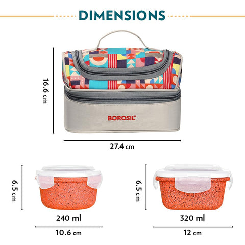 Borosil Kube Pink Universal Lunchbox | 320ml x 2 Square + 240ml x 2 Round Borosilicate Glass Container with Bag | Microwave & Dishwasher Safe, Leakproof | Tiffin for Office, School