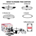 Vinod Magic Stainless Steel Smart 3 in 1 Pressure Cooker 3.5 Litre | 5mm Thick Base | All in One Cooker with Strainer & Glass Lid | Induction and Gas Base | ISI certified | 2 Years Warranty