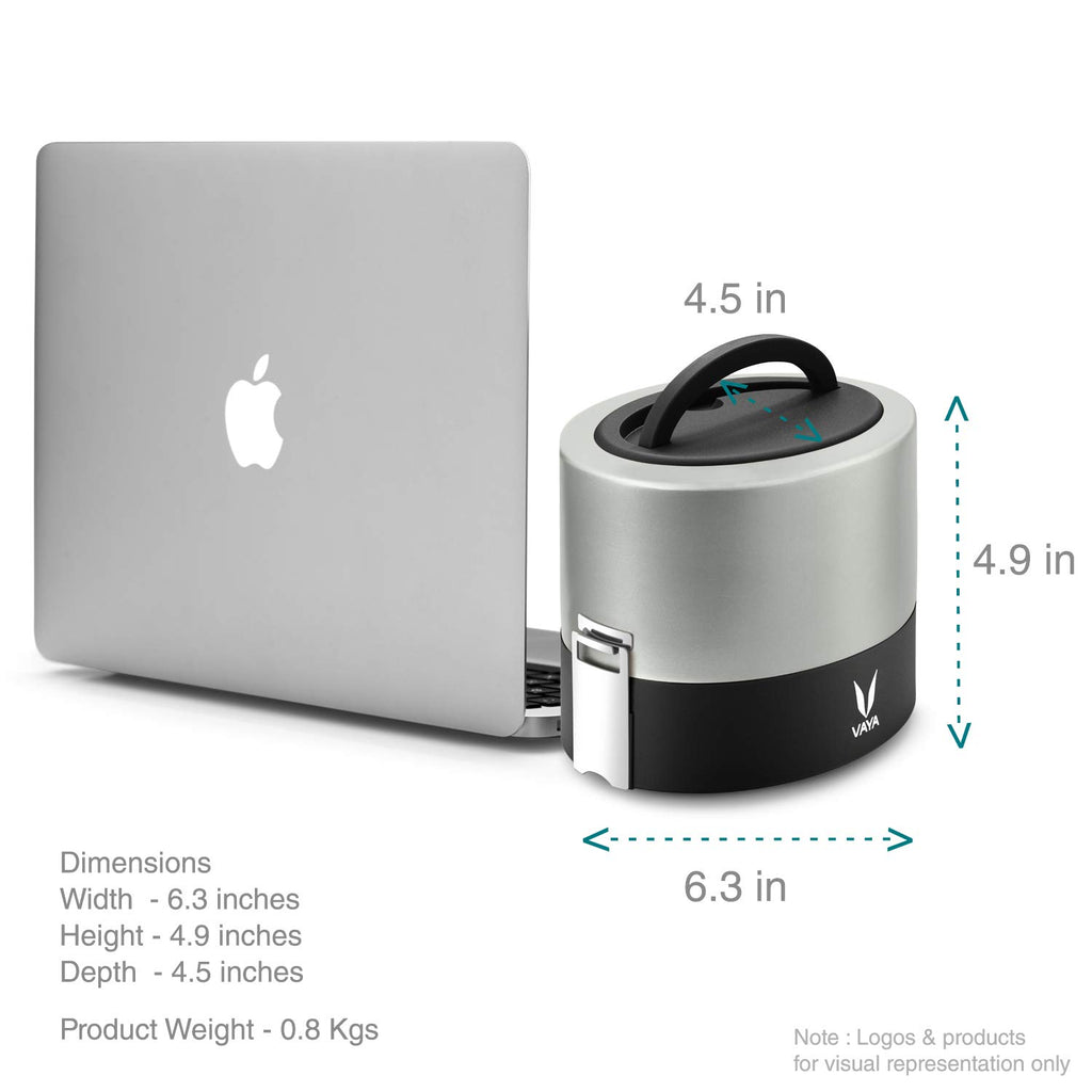 VAYA TYFFYN Lunch Box for Kids for School, Polished Stainless Steel Tiffin Box, Insulated 600ml Tiffin Box for Office for Men with 2 Leakproof Containers, Hot Lunch Box for Boys, Silver