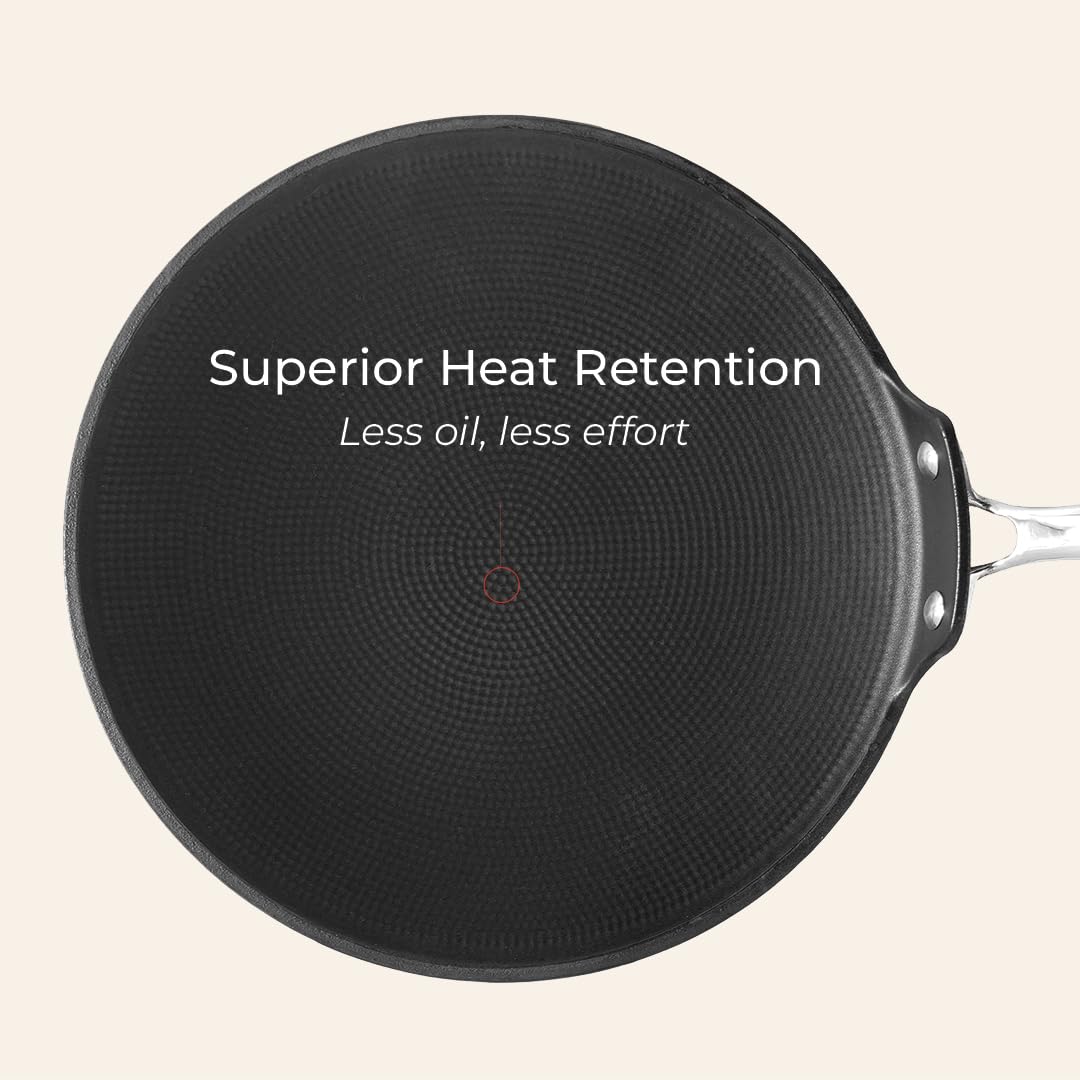 Vinod Ferona Lightweight Cast Iron Roti Tawa - 26 cm | No Seasoning Required | Naturally Stick-Free | Steel Riveted Handle | Metal Spoon Safe | Gas Stove Compatible | No PTFE & PFOA | 2-Year Warranty