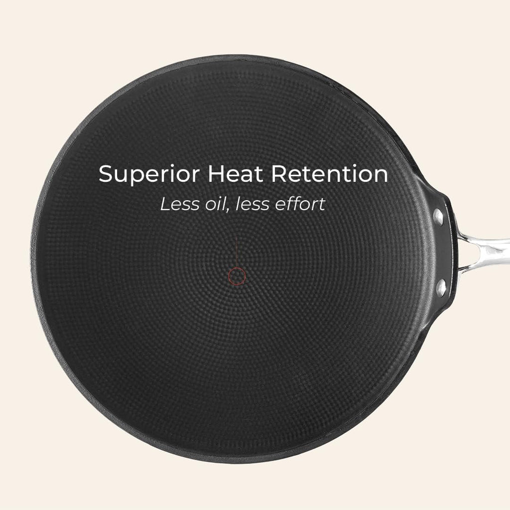 Vinod Ferona Lightweight Cast Iron Roti Tawa - 26 cm | No Seasoning Required | Naturally Stick-Free | Steel Riveted Handle | Metal Spoon Safe | Gas Stove Compatible | No PTFE & PFOA | 2-Year Warranty