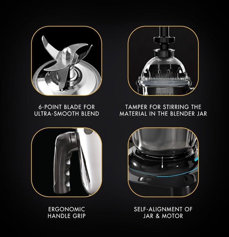 Sujata MG02 Mixer Grinder|1000 Watts Double Ball Bearing Motor|25000 RPM|Non-Stop 90 Mins Running|3 Food Grade Steel Jars including 1500ml Multipurpose, 1000ml Grinder, 500ml Chutney Jar| (Black)