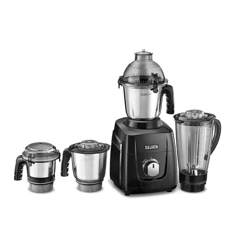 Sujata MG03 Mixer Grinder|1000 Watts Double Ball Bearing Motor|25000 RPM|Non-Stop 90 Mins Running|4 Jars including 1750ml Blender with Coconut Milk Extractor, 1500ml, 1000ml, 500ml Jar| (Black)