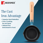 BERGNER Excalibur Lightweight Cast Iron Tadka Pan with Lid 12cm, Non-Stick Vaghar Pan, PFAS Free, Perfect Heat Distribution, Elegant Design, Silicone Grips - Induction and Gas Stove Ready (Blue)