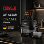 Pringle AirClear Glass Air Fryer 5.5L | Dual Bowl | 1500W | 8 Cooking Modes, 5.5 L total capacity with 4 L + 1.5 L glass bowls for flexible cooking and serving