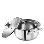 Vinod Roma Saucepot Stainless Steel Set of 2 with Glass Lid | 1.1 and 1.5 Litre | Biryani Pot | Sandwich Bottom | Rivetted Handle| Induction & Gas Base | 2 Year Warranty
