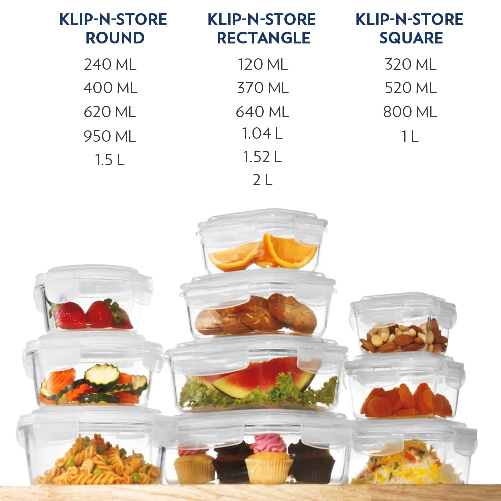 Borosil Klip N Store 320ml Round Glass Food Storage Container with Air Tight Lid | Borosilicate Glass Container for Lunchbox | Microwave & Oven Safe | Transparent