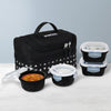 Borosil Kube Black Borosilicate Glass Lunchbox with Bag | 4 pc Container Set (320ml Square x 2 + 240ml Round x 2) | Microwave & Dishwasher Safe, Leakproof | Tiffin for Office, School, College
