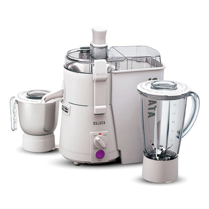 Sujata Powermatic Plus Juicer Mixer Grinder|900 Watts Double Ball Bearing Motor|22000 RPM|Non-Stop 90 Mins Running|2 Jars including 1750ml Blender, 1000ml Grinder Jar| (White)