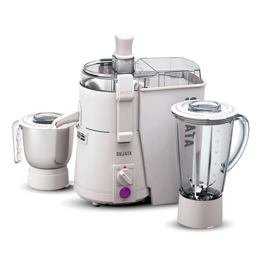 Sujata Powermatic Plus Juicer Mixer Grinder|900 Watts Double Ball Bearing Motor|22000 RPM|Non-Stop 90 Mins Running|2 Jars including 1750ml Blender, 1000ml Grinder Jar| (White)