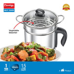 Prestige 1.5L PMC 3.0 Plus Multi Kettle/Multi Cooker|Comes with Idli stand, egg boiling rack & Steamer| Glass Lid with Stainless Steel rim|Temperature Control |Power Indicator (Silver, Black)