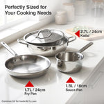 Prestige TRIPLY 4 Pc Cookware Set | TRIPLY Splendid | Fry Pan 24cm/1.7L | Kadai 24cm/2.7L | Sauce Pan 16cm/1.5L | SS Lid 24cm | Gas & Induction Compatible | Even Heat Distribution | 15Y Warranty | ISI