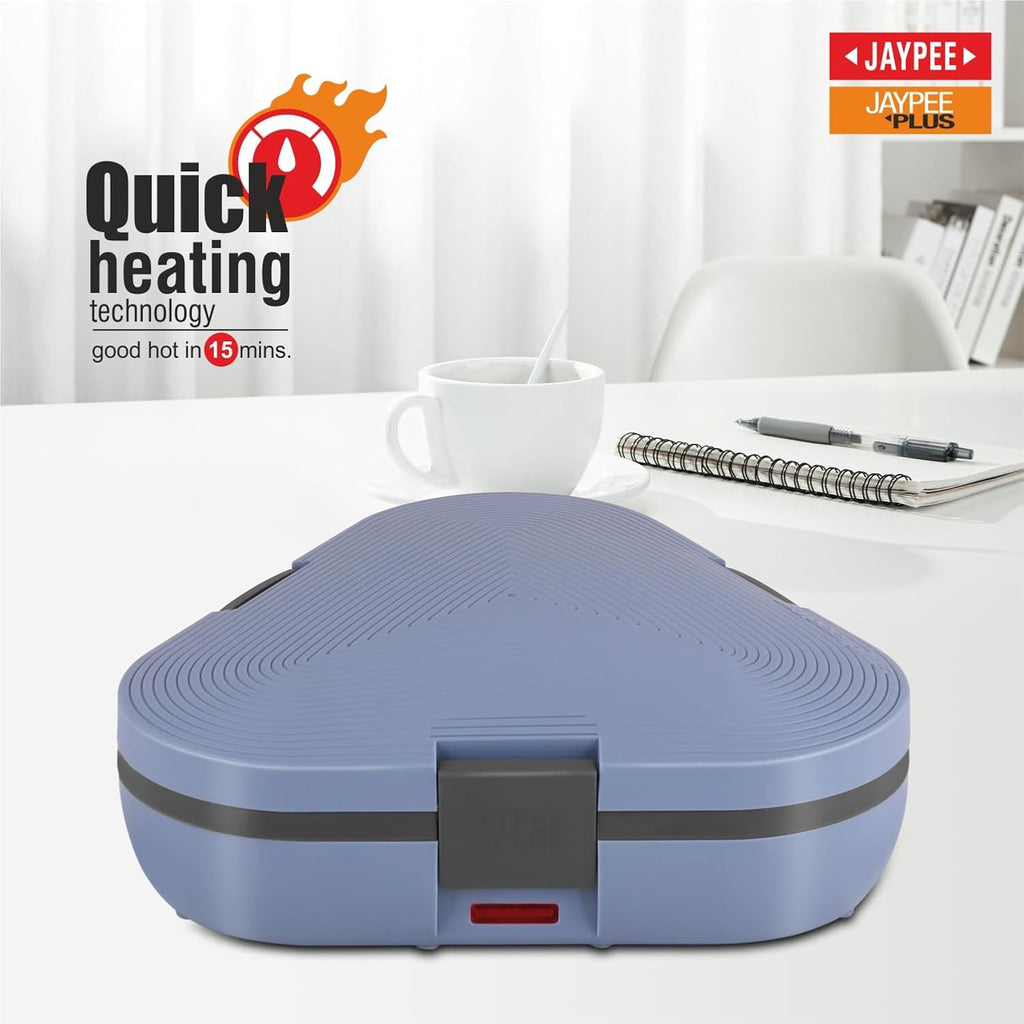 Jaypee Plus Tripot Electric Lunch Box with 3 Removable Stainless Steel Containers 250 ml x3 with Power Cord |Air Vent on Lid |Leakproof Silicon Seal|LED Indicator |Shockproof | Blue