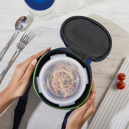 Borosil Klip n Store Lunchbox with Bag | Set of 2 (400ml Each) | Borosilicate Glass, Round, Vertical | Microwave & Dishwasher Safe, Leak Proof | Tiffin for Office, School, College