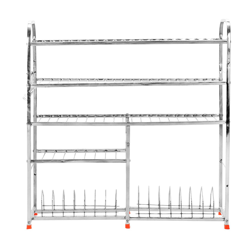 Stainless Steel 5 Shelf 31x30 inches Wall Mount Kitchen Utensils Rack | Dish Rack with Plate & Cutlery Stand | Modular Kitchen Storage Rack | Kitchen Organizer