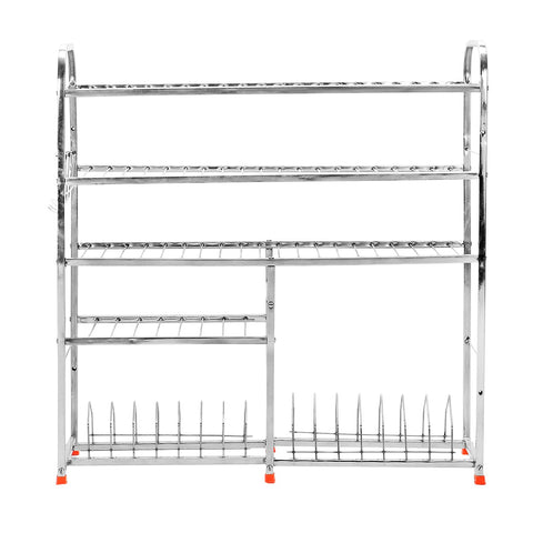Stainless Steel 5 Shelf 31x30 inches Wall Mount Kitchen Utensils Rack | Dish Rack with Plate & Cutlery Stand | Modular Kitchen Storage Rack | Kitchen Organizer