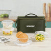 Borosil Eateasy Universal Borosilicate Glass Lunchbox with Bag | Set of 4 (320ml x 2 Square + 240ml x 2 Round) | Microwave & Dishwasher Safe, Leakproof | Tiffin for Office, School | Transparent