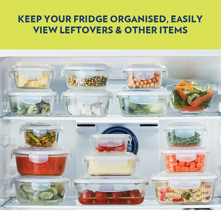 Borosil Klip N Store 320ml Round Glass Food Storage Container with Air Tight Lid | Borosilicate Glass Container for Lunchbox | Microwave & Oven Safe | Transparent