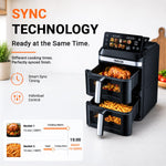 INALSA Double Basket Air Fryer 2800W & 14 L (7L+7L) Large Capacity |Non Toxic,BPA Free|PFOA Food Safety Certified|Cook 2 Full Meals Together|Flip Digital Screen|NutriFry DuoSlim