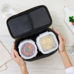 Borosil Eateasy Universal Borosilicate Glass Lunchbox with Bag | Set of 4 (320ml x 2 Square + 240ml x 2 Round) | Microwave & Dishwasher Safe, Leakproof | Tiffin for Office, School | Transparent