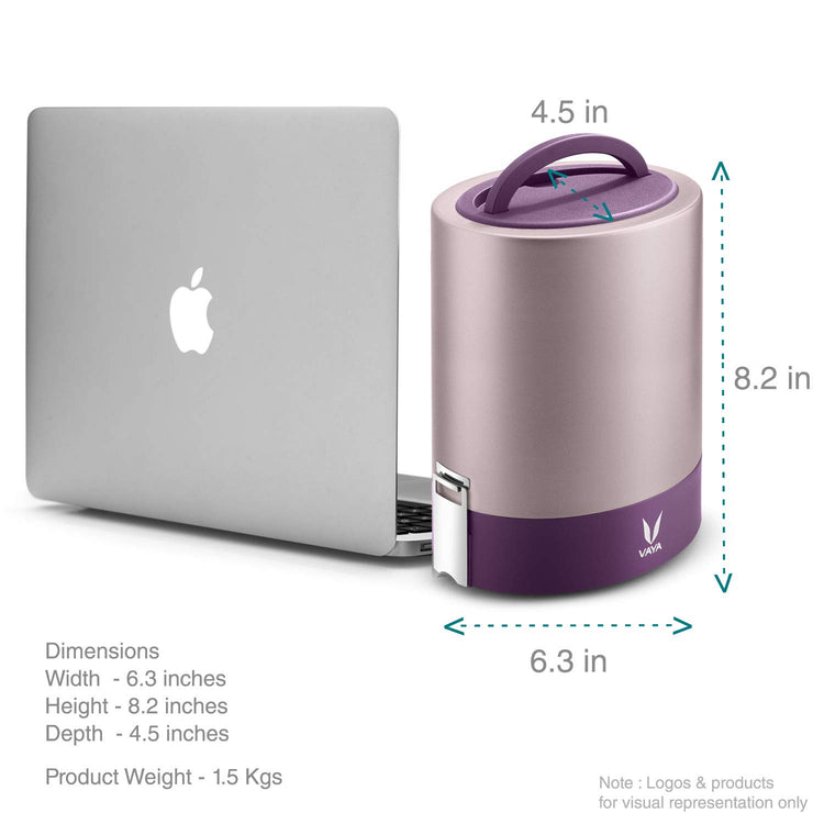 VAYA TYFFYN Jumbo Lunch Box for Office for Men,with Polished Stainless Steel Containers,1300Ml Vacuum Insulated Hot Lunch Box Without Bagmat,Leakproof Hot Tiffin Box with 4 Compartments,Purple