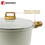 Bergner Naturally Cast Aluminum 32cm (9 L) Casserole with Glass Lid, Marble Non-Stick Coating, Less Oil Use, Scratch Resistant, Soft Touch Stylish Handles - Induction Bottom, Free Non-Woven Trivet