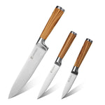 BERGNER Olive Garden Stainless Steel 3 Pcs Knife Set, Kitchen Knife Set of 20cm, 12.5cm and 8.75cm, Durable, Rust Resistant, Soft Touch Wooden Coated Handle, Ideal for Cutting, Dicing, Slicing etc