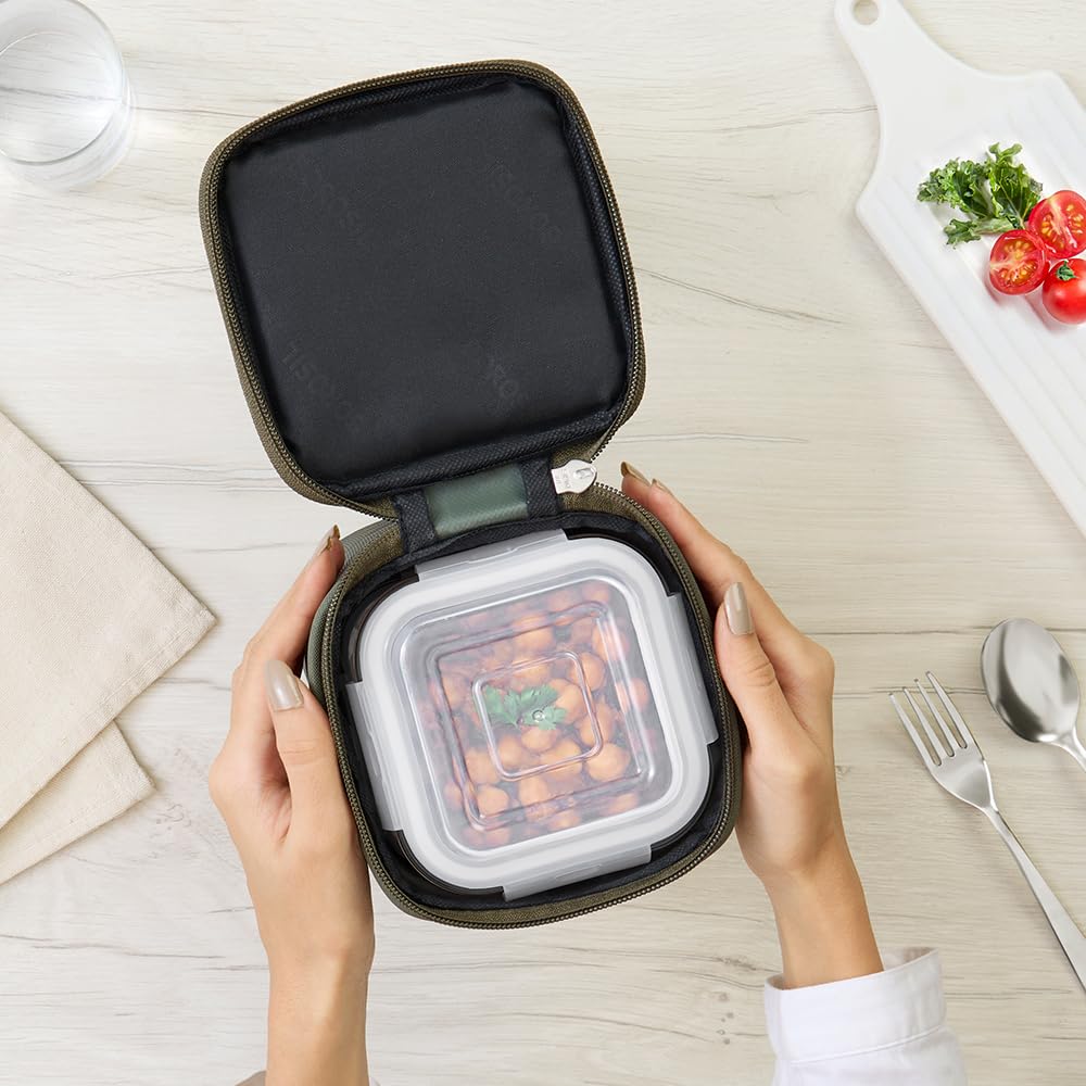 Borosil Eateasy Borosilicate Glass Lunchbox with Bag | 3 pc Square Container Set (320 ml Each) | Microwave & Dishwasher Safe, Leakproof | Tiffin for Office, School, College | Transparent