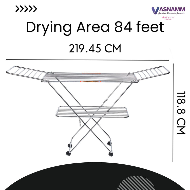 Vasnam Stainless Steel Floor Cloth Dryer Stand Butterfly Design | 25 Rods 3-Tier Foldable Laundry Drying Rack with Wheels | Heavy Duty Rustproof Clothes Stand for Home