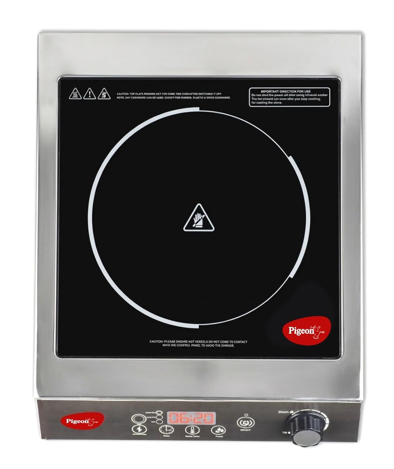 Pigeon Egnite Heavy Duty Commercial Infrared Cooktop 3500W || For Commercial, Stainless Steel Body, Dual Ring Heating, Rotary Knob Control, and Timer