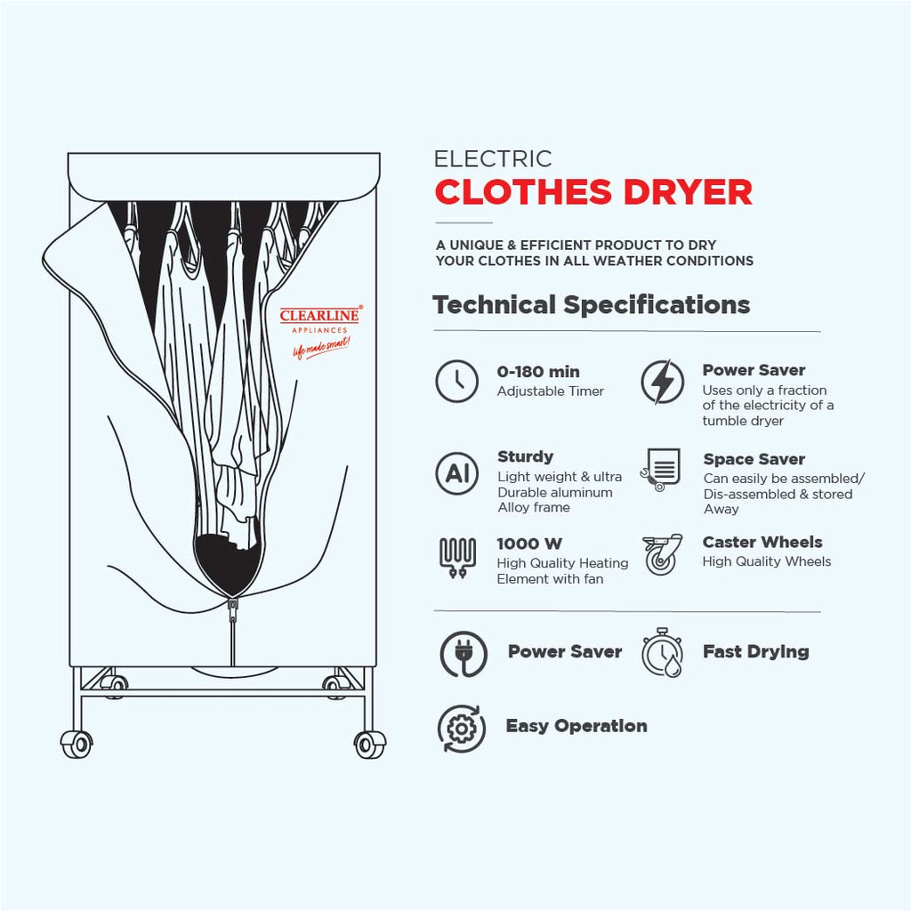 Clearline Amazing Electric Aluminium Clothes Dryer Stand | Foldable Indoor Laundry Drying Rack