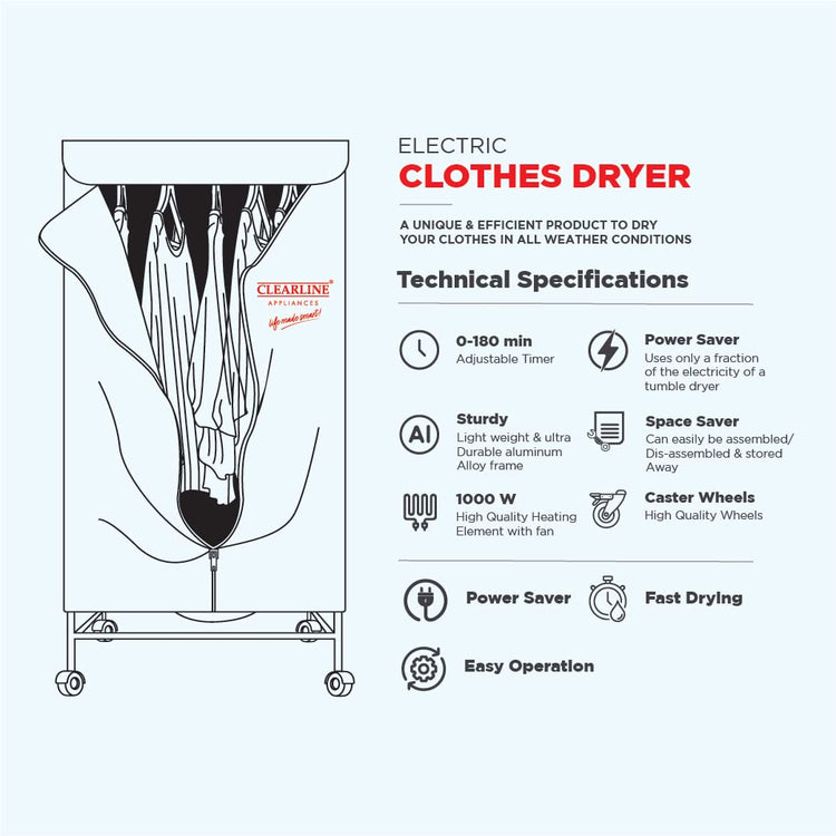 Clearline Amazing Electric Aluminium Clothes Dryer Stand | Foldable Indoor Laundry Drying Rack