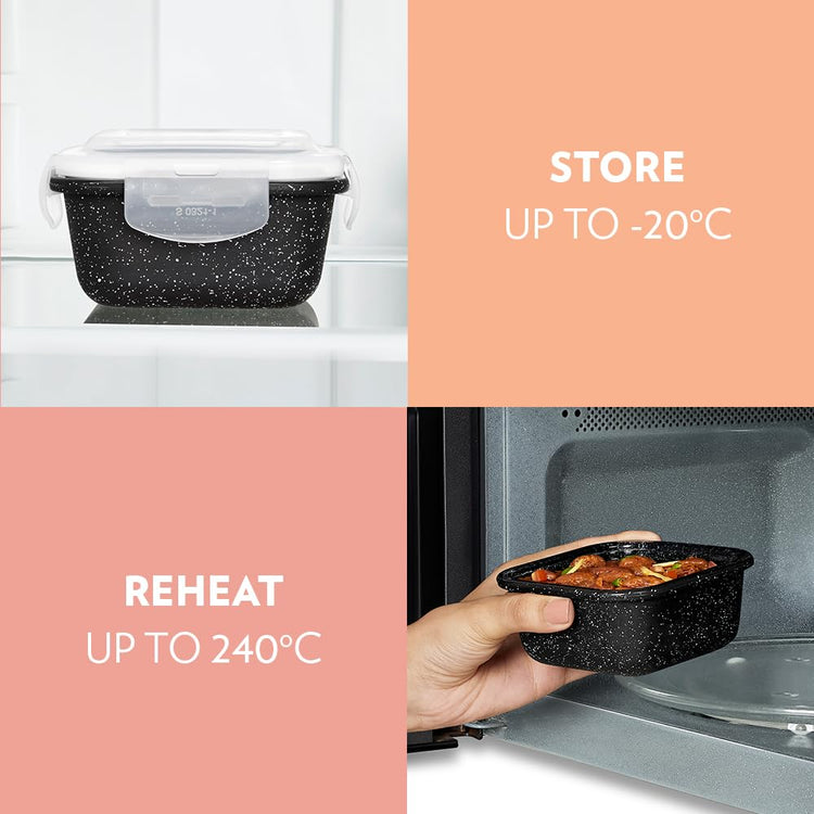 Borosil Kube Black Borosilicate Glass Lunchbox with Bag | 3 pc Square Container Set (320 ml Each) | Microwave & Dishwasher Safe, Leakproof | Tiffin for Office, School, College